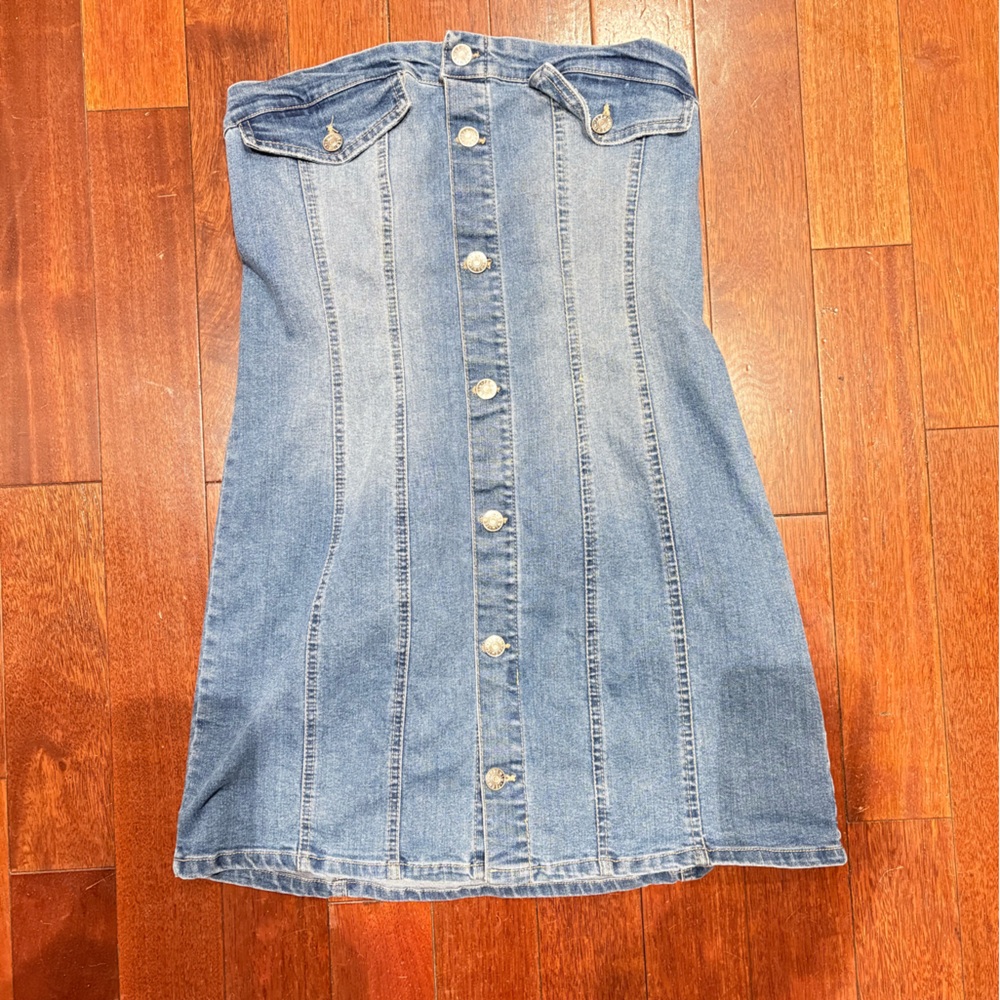 Denim Button-Front Skirt